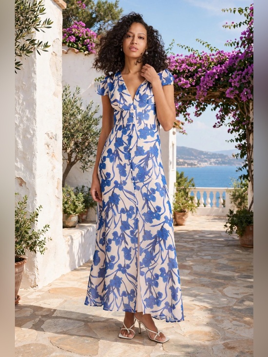Hutch Dresses & Skirts - Hutch Nia Floral Dress size 6 Blue Floral V-Neck Maxi Dress - Women